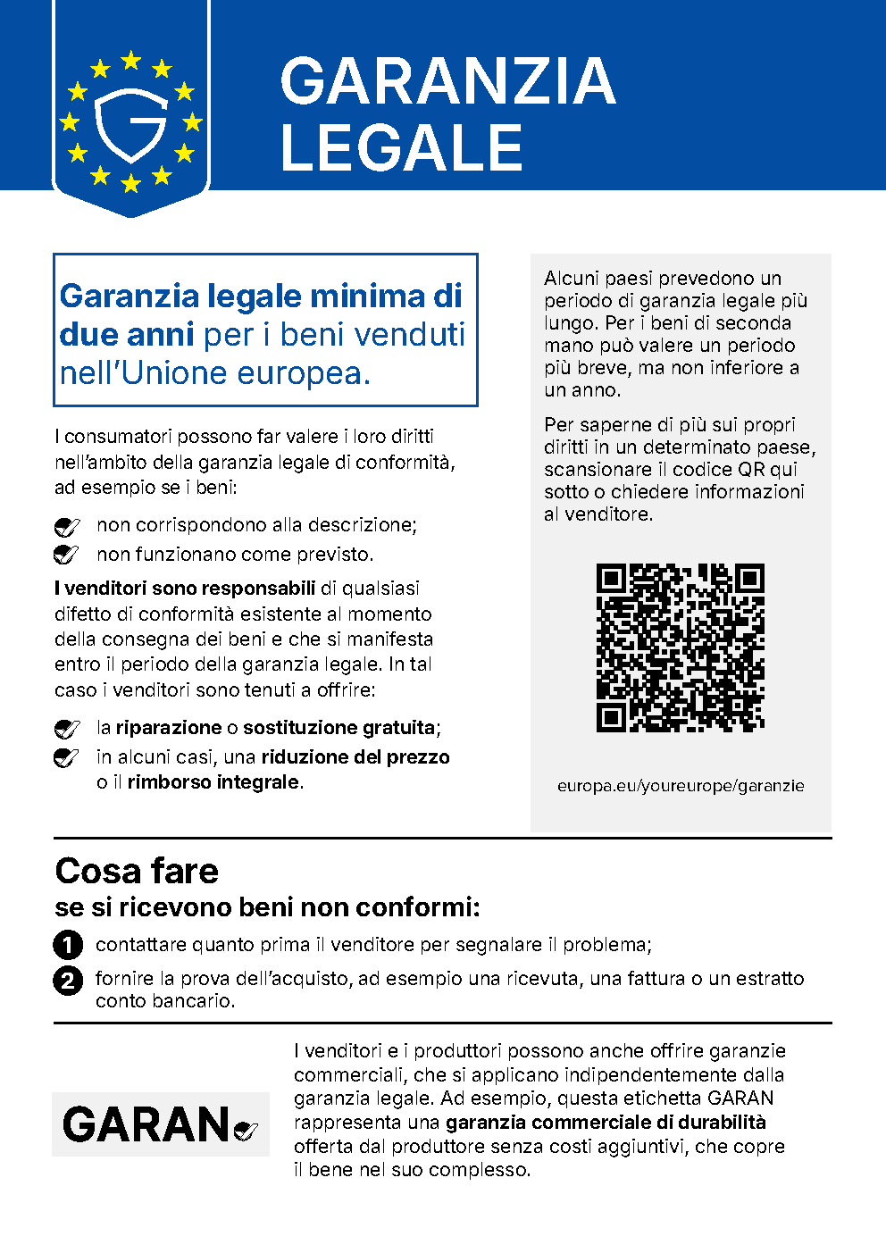 Avviso armonizzato dell'UE sulla garanzia legale