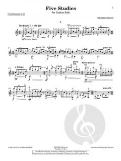 Five Studies for Guitar Solo von Frederic Hand 