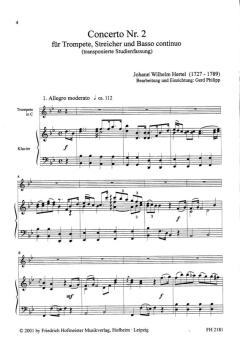 Concerto Nr. 2 für Trompete, Streicher und B. c. von Johann Wilhelm Hertel im Alle Noten Shop kaufen