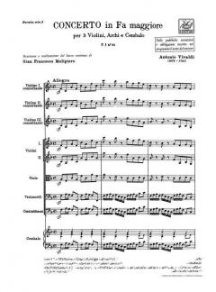 Concerto F Major 3 Violins Strings Continuo RV551 Score Fi#34 T88 (Antonio Vivaldi) 