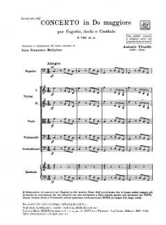Concerto C Major Bassoon Strings Continuo RV467 Score Fviii#18 T239 (Antonio Vivaldi) 