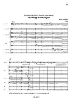 Konzert / Monolog von Alfred Schnittke für Viola und Orchester / für Viola und Streichorchester im Alle Noten Shop kaufen (Partitur)