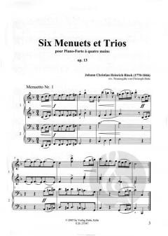 Six Menuets et Trios pour Pianoforte à quatre mains von Johann Christian Heinrich Rinck 