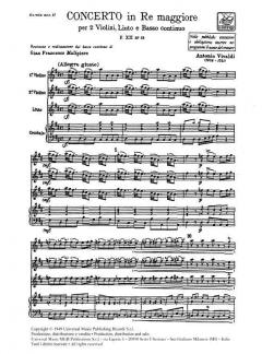 Concerto D Major 2 Violins Lute Continuo RV93 Score Fxii#15 T62 (Antonio Vivaldi) 