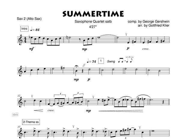 Summertime di George Gershwin » Spartiti per sassofono - EXKL-SAX1009